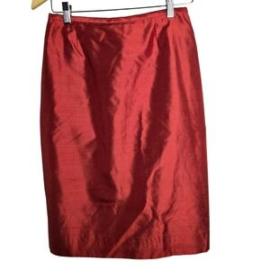 NWT Dana Buchman Silk Shantung Pencil Skirt Women 4 Paprika Red NWT Career Basic